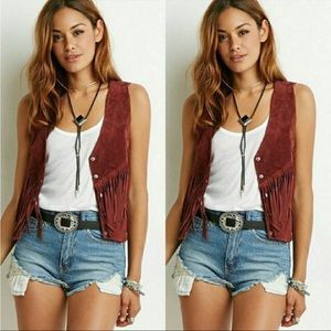 Burgundy 100% leather vest Forever 21.